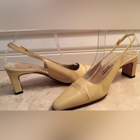 ST. JOHN Cream Yellow Leather Cap Toe Slingback Pump Heels Woman’s 6B made Italy - Picture 1 of 12